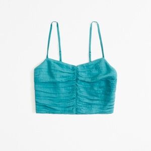 NWT Abercrombie Crinkle Textured Ruched Crop Top - Deep Teal